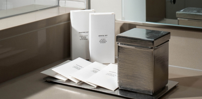 Toiletries in a guest room bathroom