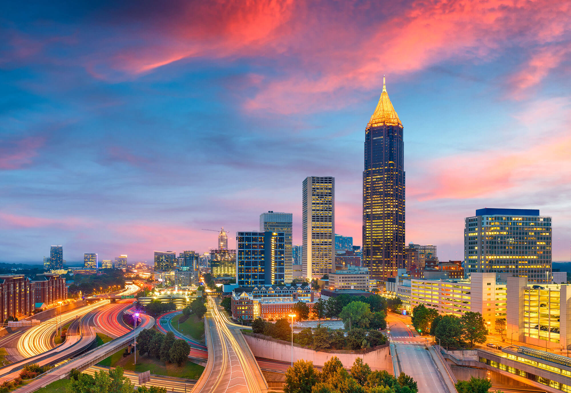 The city at sunset