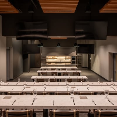 A room with tables and chairs