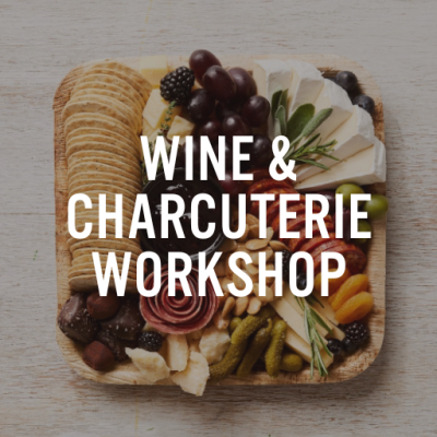 Charcuterie image with Wine & Charcuterie Workshop Featuring The Gathering Board text overlay