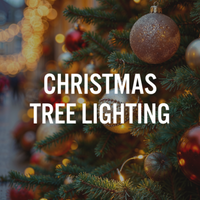 Christmas tree image with Christmas Tree Lighting text overlay