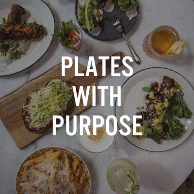 Food Graphic with Plates with Purpose text overlay