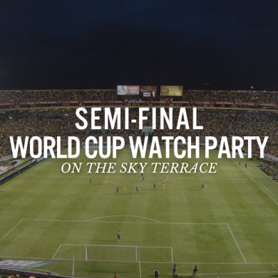 Soccer Graphic with World Cup Watch Party on the Sky Terrace text overlay